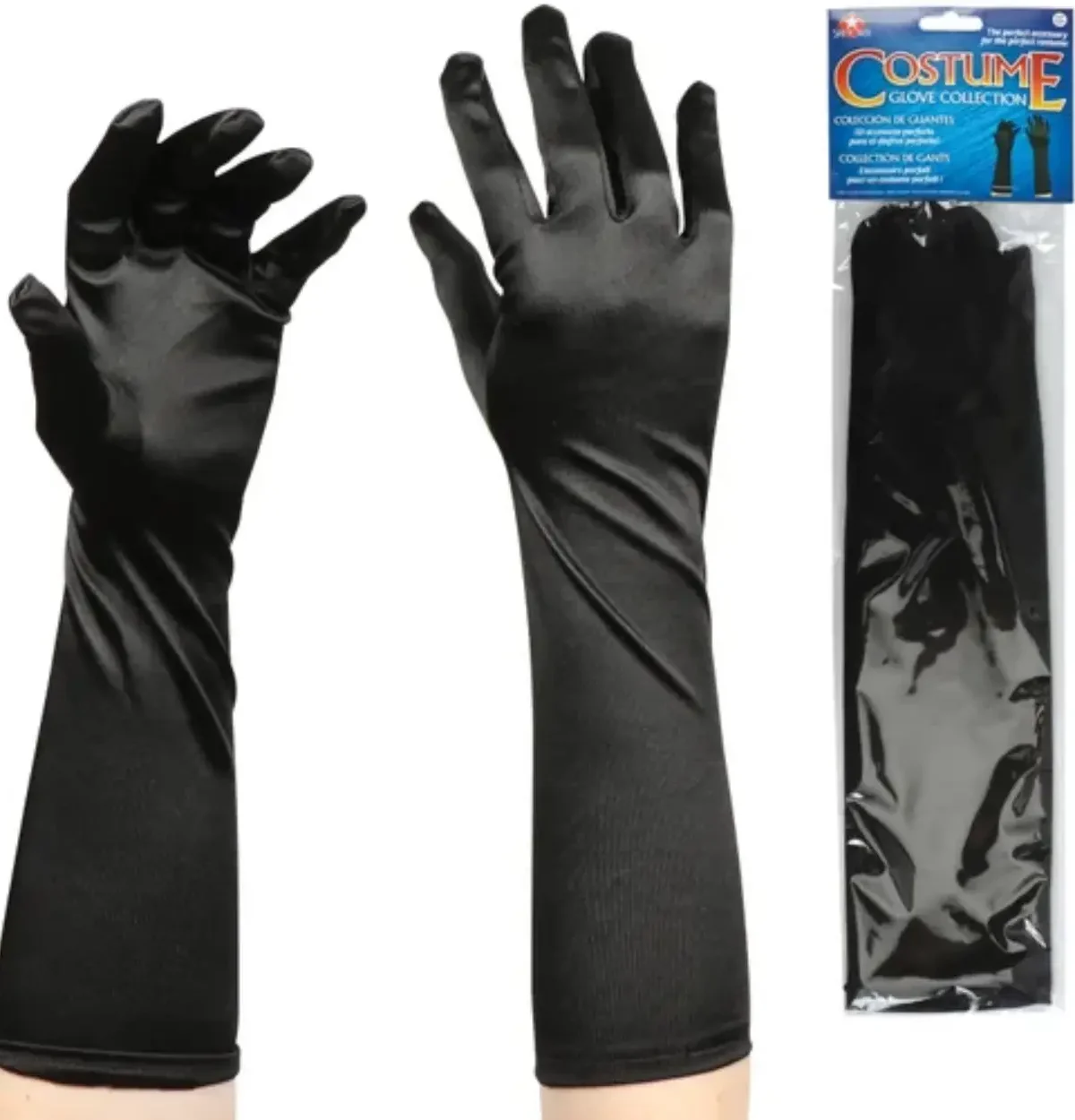 LONG BLACK SATIN GLOVES