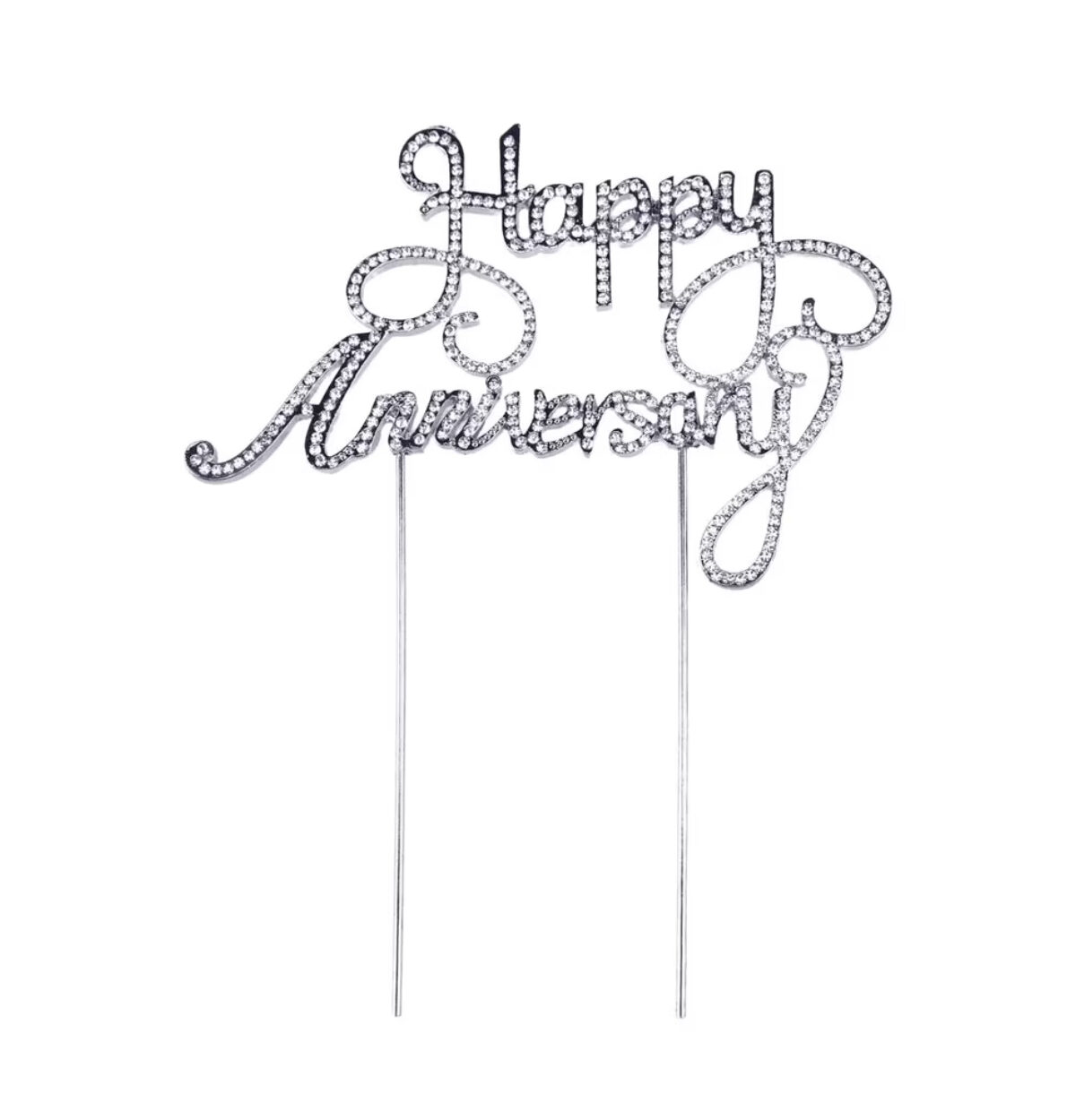 6.75"Wx5"H "HAPPY ANNIVERSARY" RHINESTONE CAKE TOPPER,1 PC/PK - SILVER