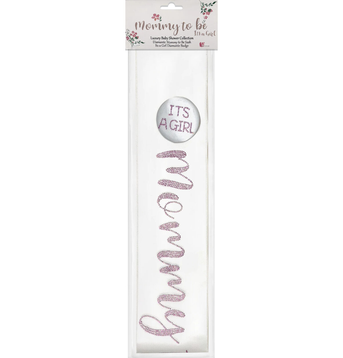 White Mommy to be Sash with Its a Girl Badge