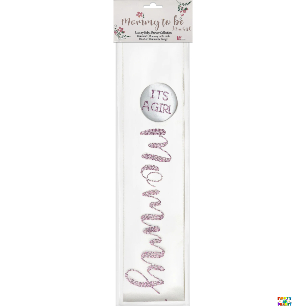 White Mommy to be Sash with Its a Girl Badge