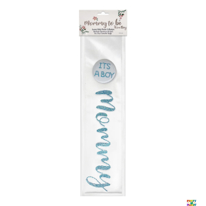 White Mommy to be Sash with Its a Boy Badge