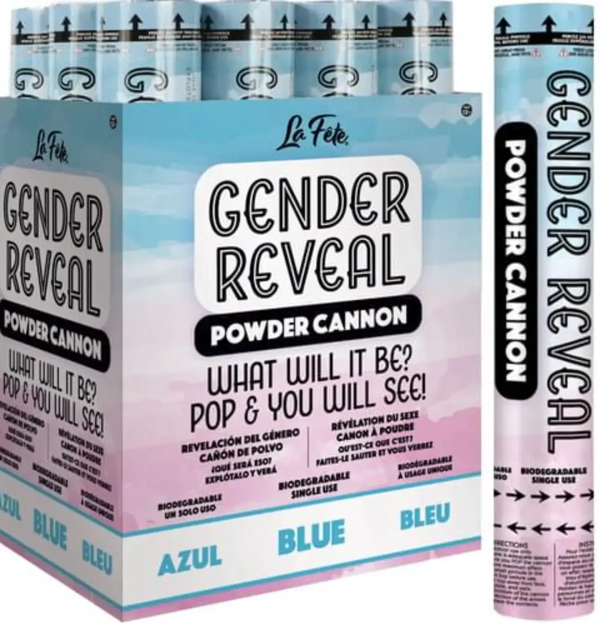 12'' Blue Gender Reveal Confetti and Powder Cannon