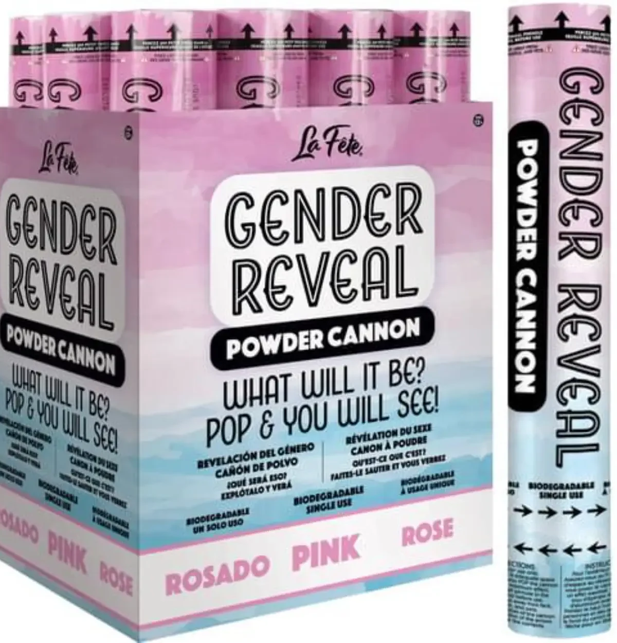 12'' Pink Gender Reveal Confetti and Powder Cannon
