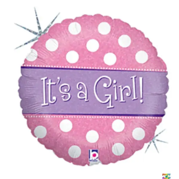 18" Spots Dots Baby Girl Holo Balloon #297
