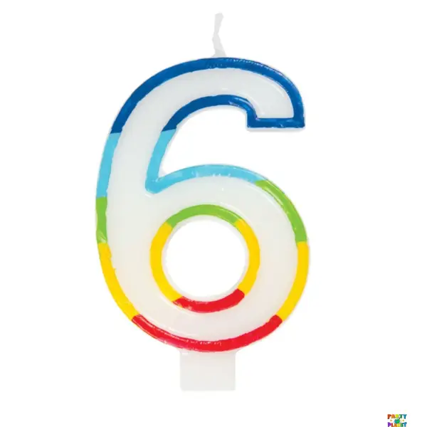 Rainbow Border Number 6 Birthday Candle