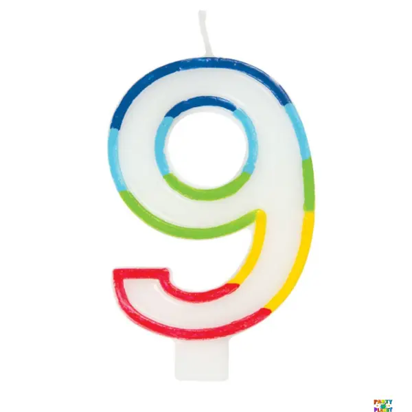 Rainbow Border Number 9 Birthday Candle
