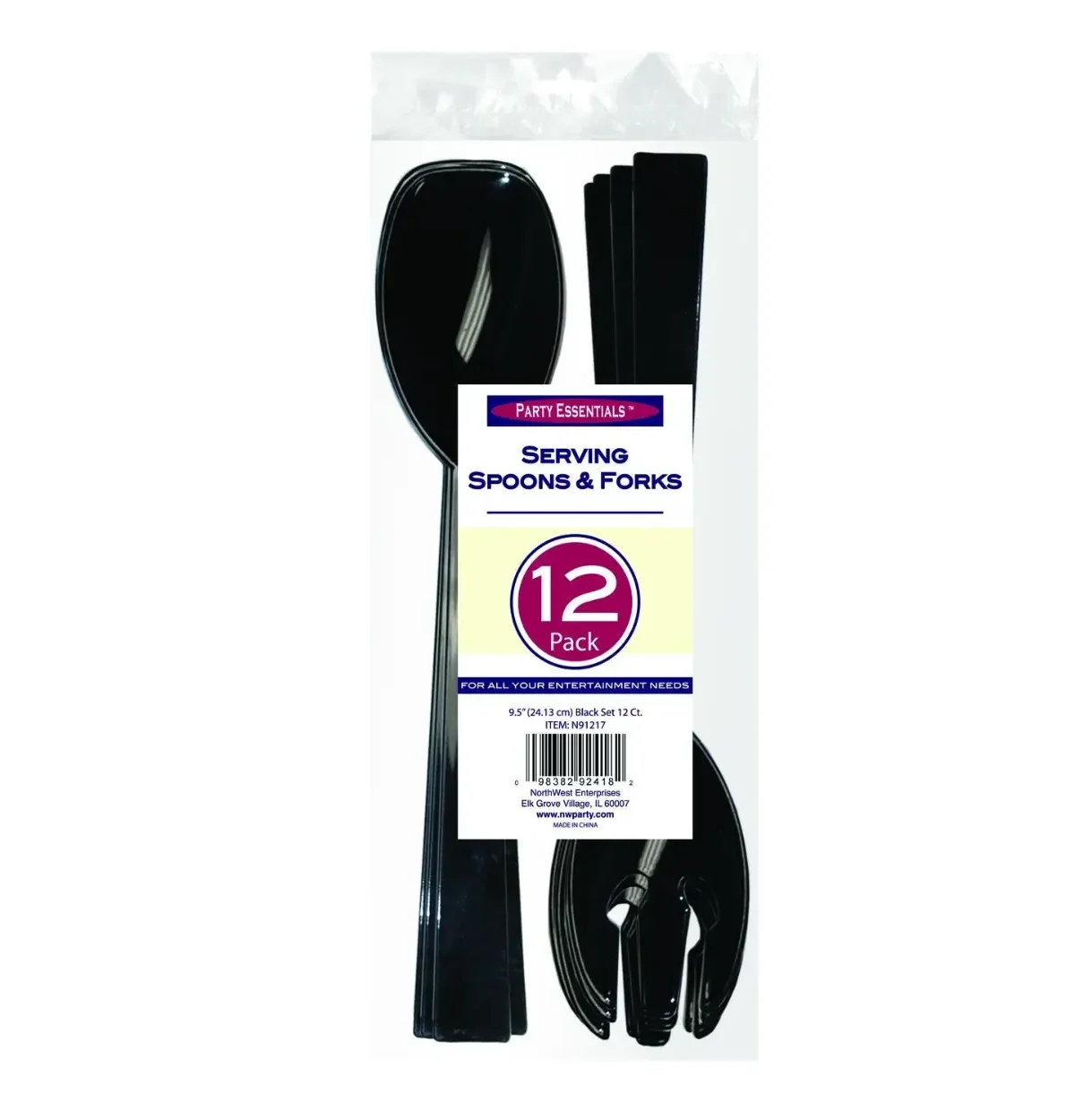 9.5 SERVING UTENSILS BLACK 6 FORKS & 6 SPOONS