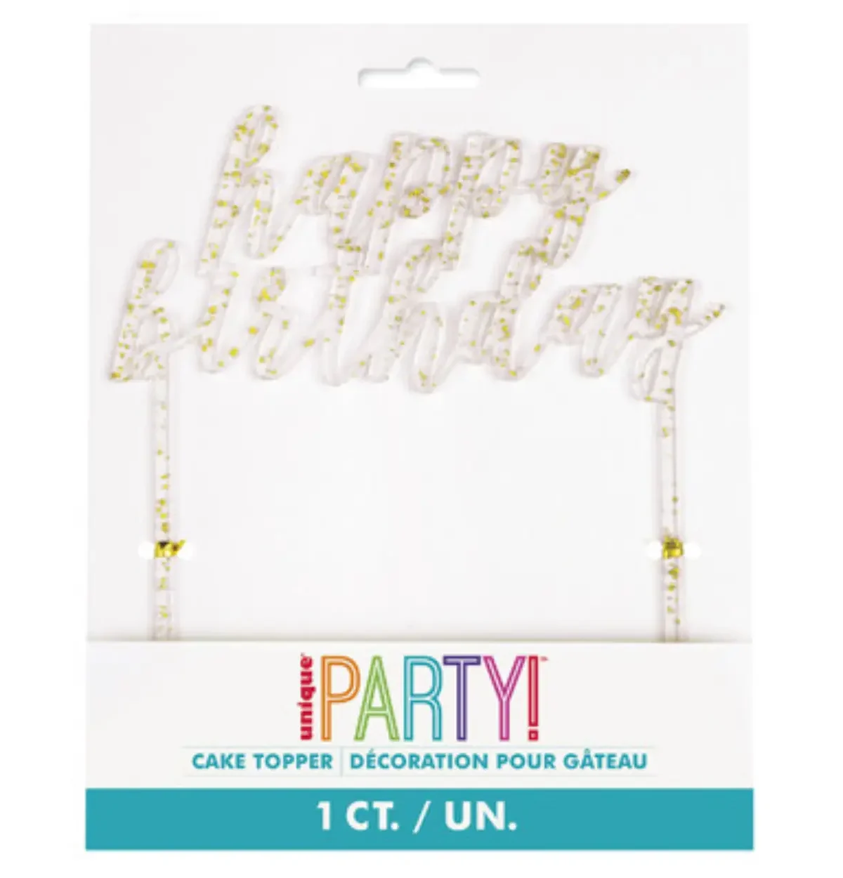 Clear with Gold Foil Flecks Acrylic Cake Topper