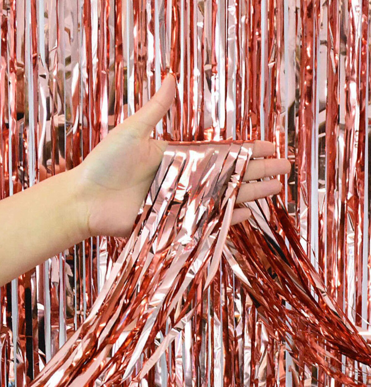 ROSE GOLD FOIL FRINGE CURTAIN 36" X 96"