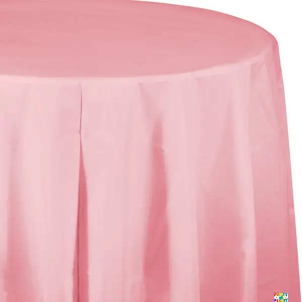Lovely Pink Solid Round Plastic Table Cover 84"