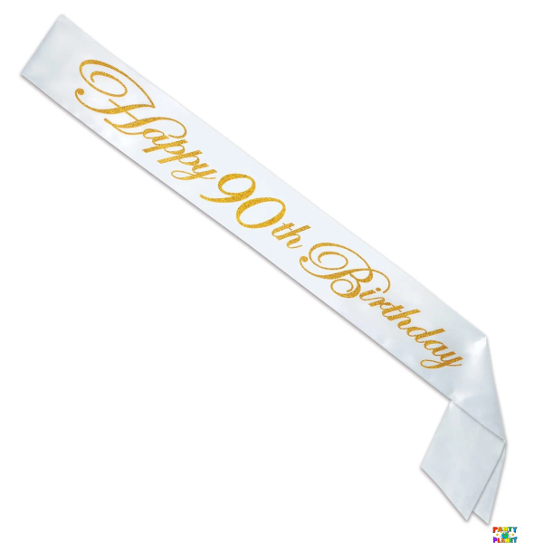 Glittered Happy "90th" Birthday Satin Sash
