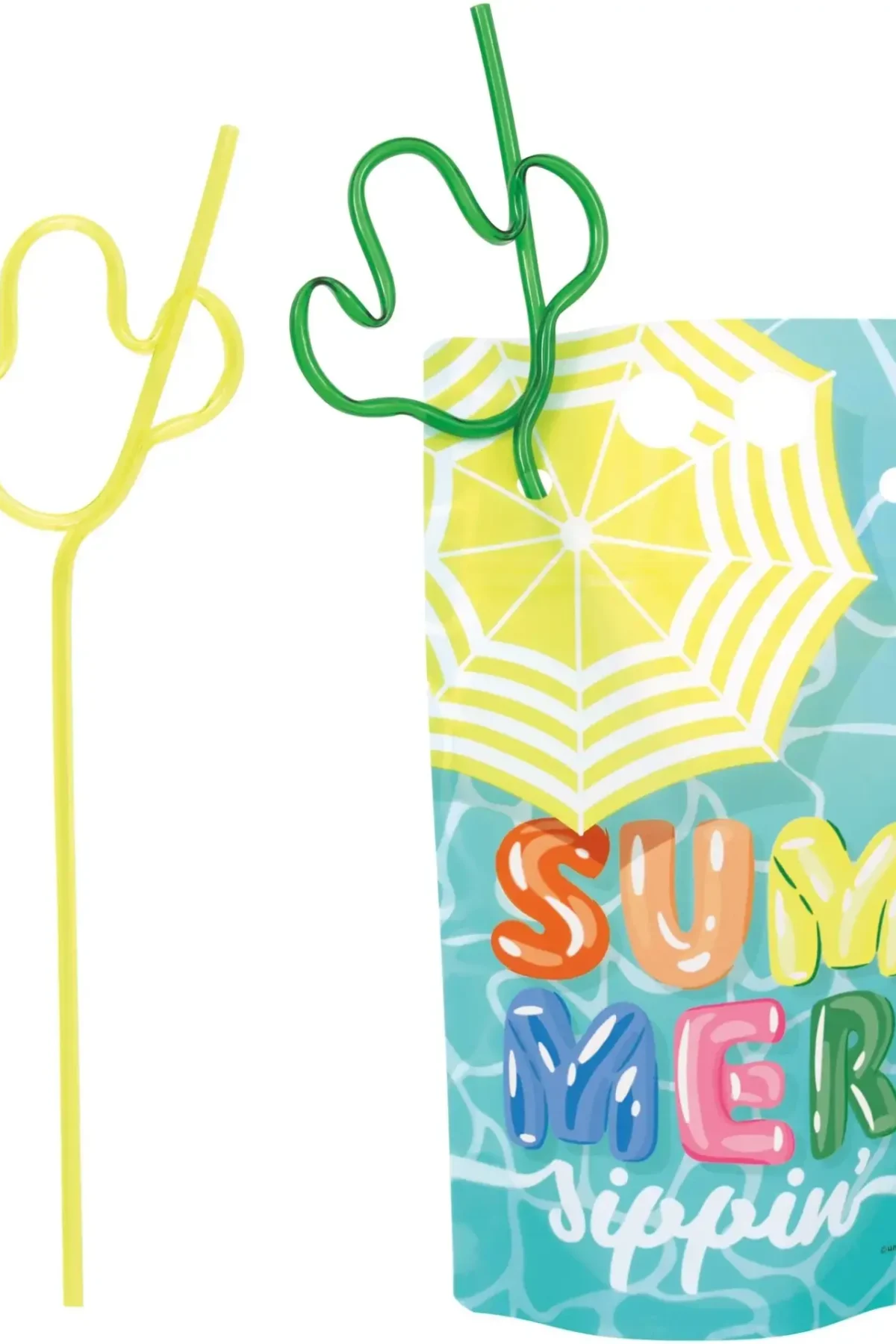 "Summer Sippin" 18oz Drink Pouches with Cactus Shaped Straws 4ct.