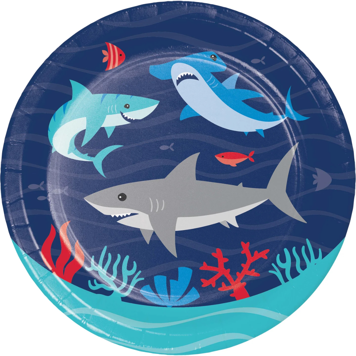 350498_720x-2x-jpg.jpg 8ct. 7'' Shark Party Paper Plates - Image 1