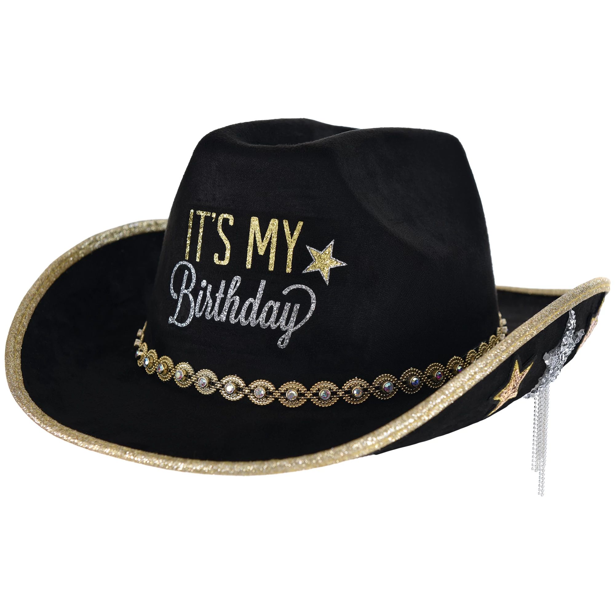 3903889.jpg Birthday Cowboy Hat - Black, Silver & Gold - Image 1