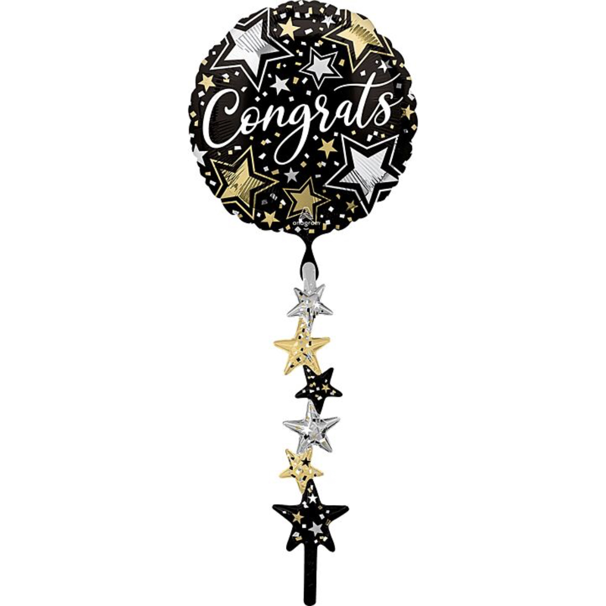 46533-2-2.jpg 67" Congrats Black Silver Gold Airwalker Balloon - Image 1
