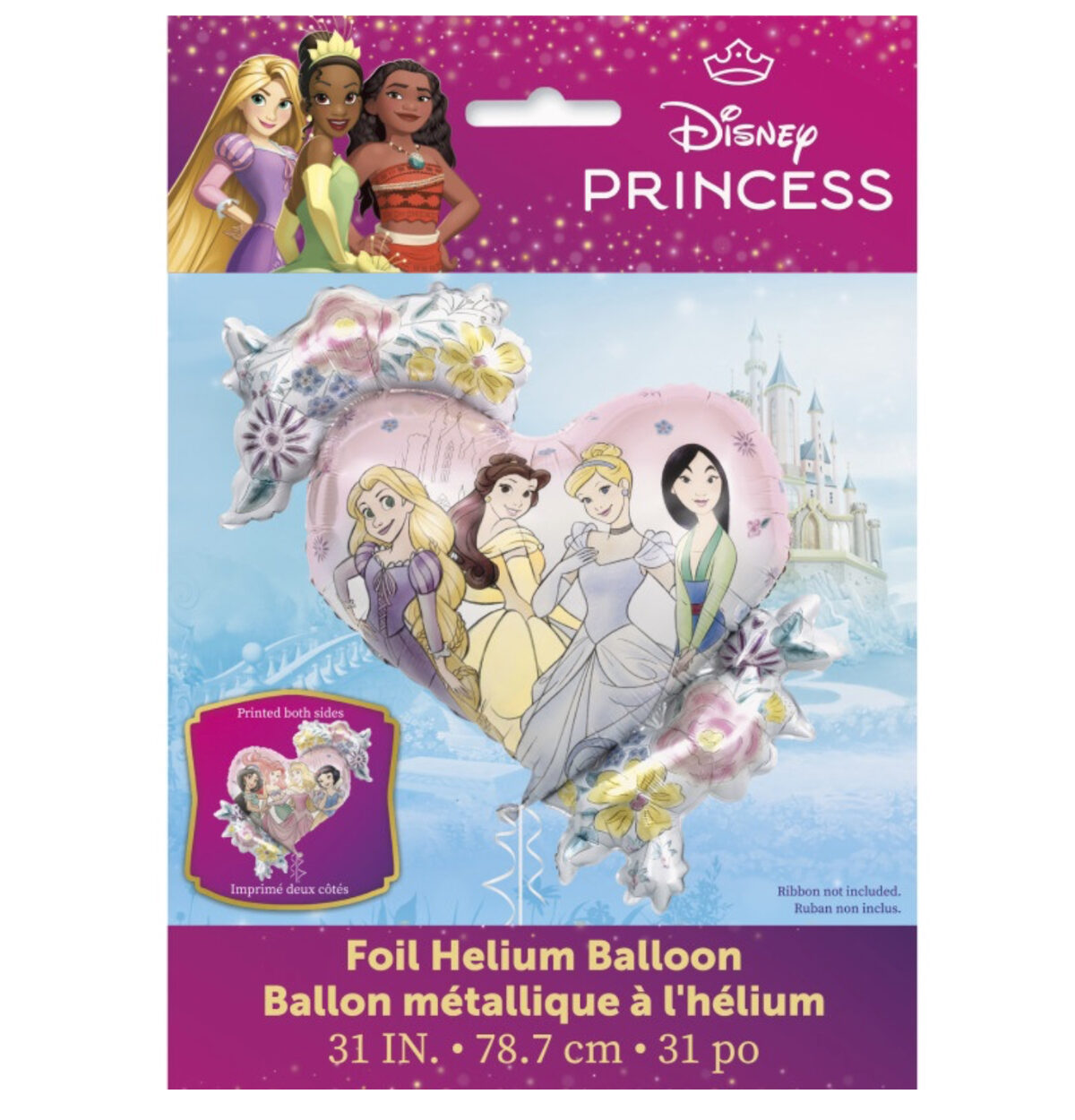 Disney Princess Heart & Flowers Shaped 31.5" Foil Balloon with Ribbon - Pkg.