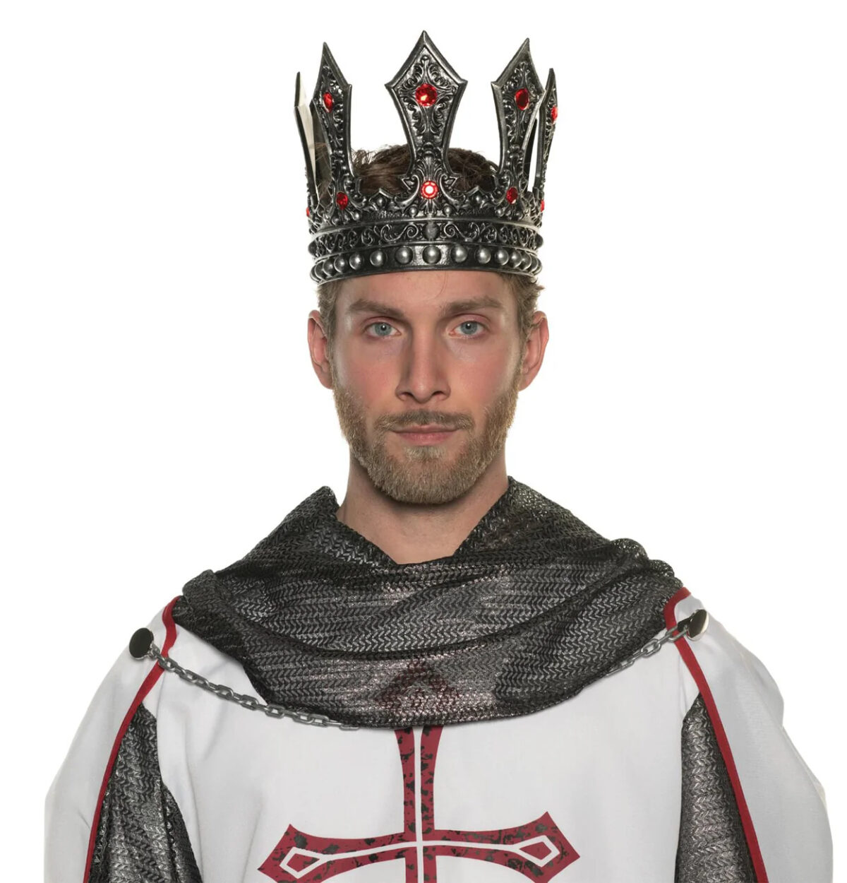 OS - King's Pewter Foam Crown With Red Jewels