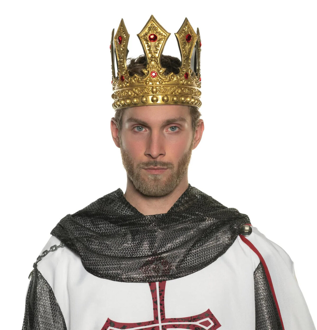 OS - King's Gold Foam Crown With Red Jewels