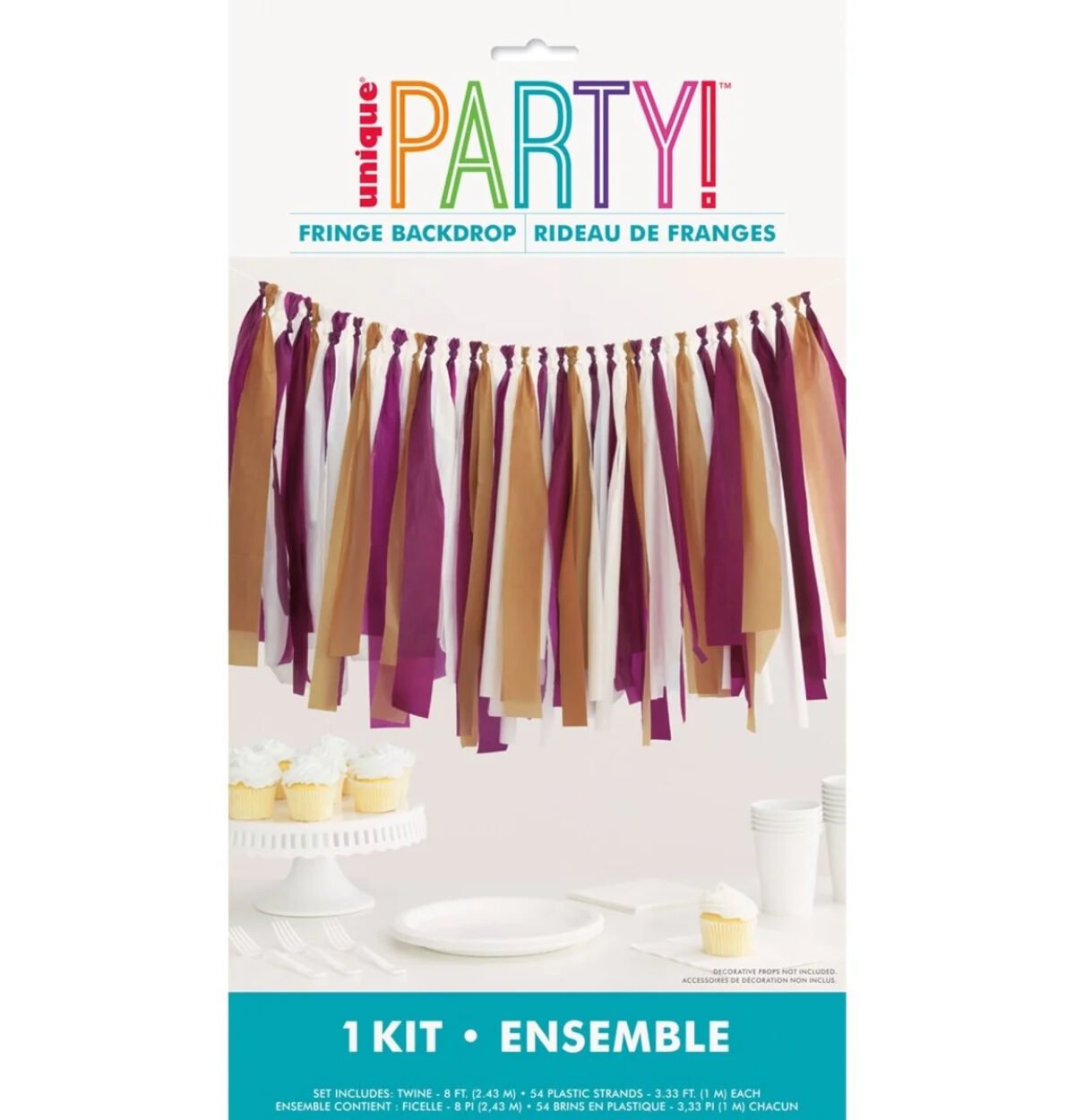 Modern Thanksgiving Maroon White & Copper Fringe Plastic Backdrop Kit 8ft.