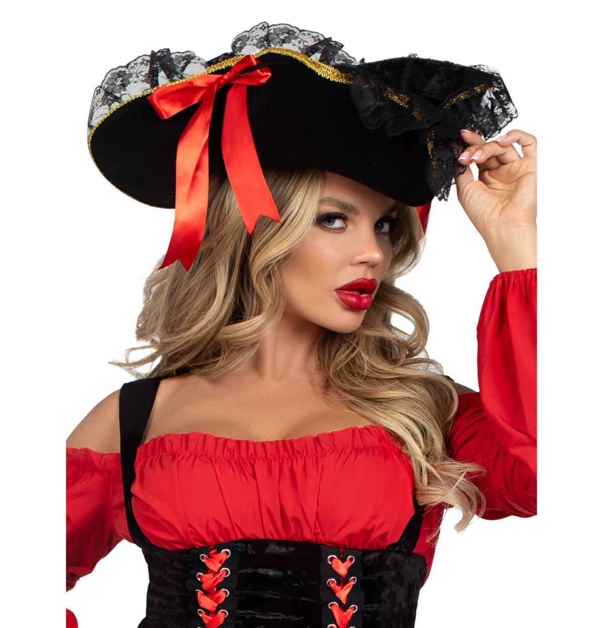 Swashbuckler Pirate Hat With Lace Trim One Size