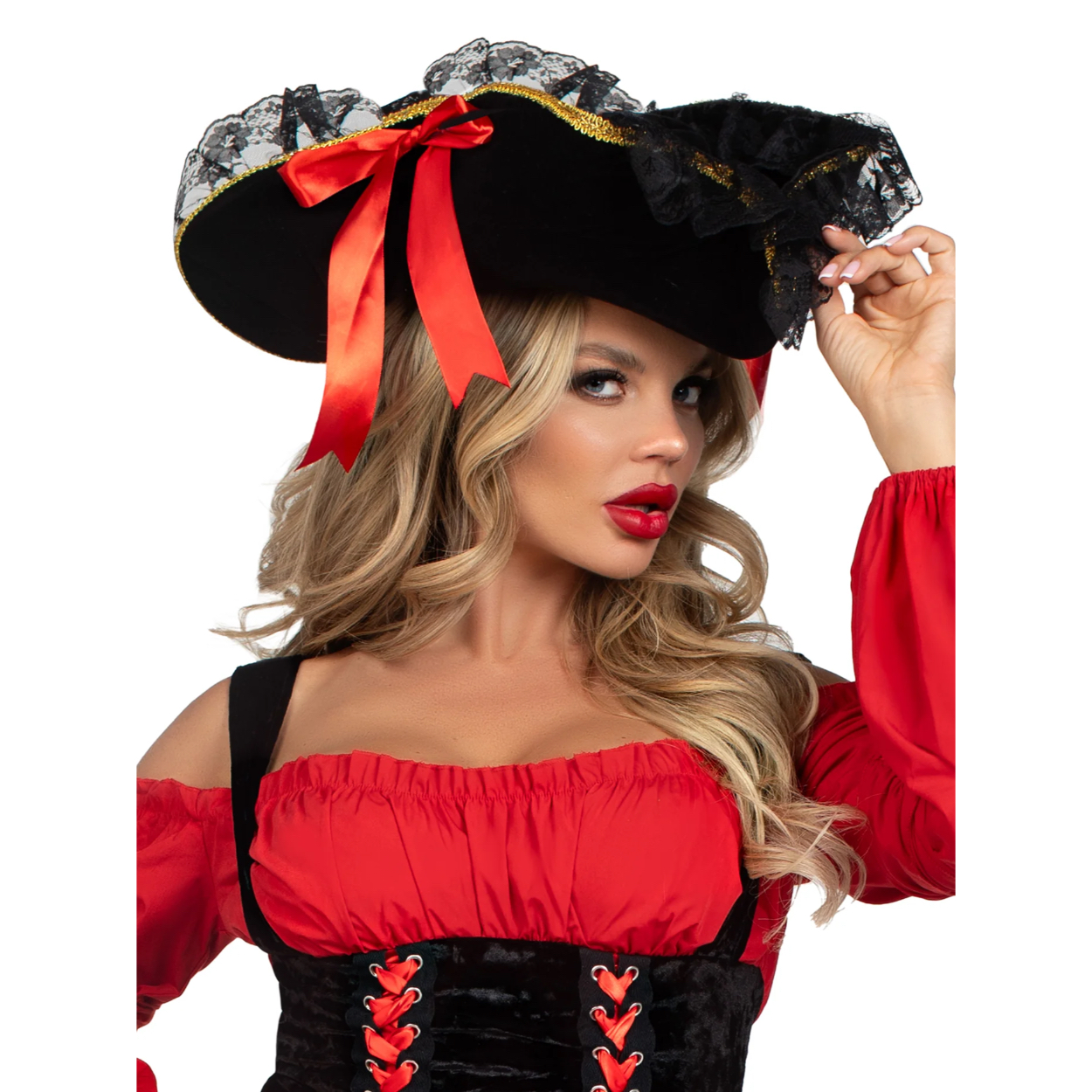 2098_05_001-jpg.jpg Swashbuckler Pirate Hat With Lace Trim One Size - Image 1
