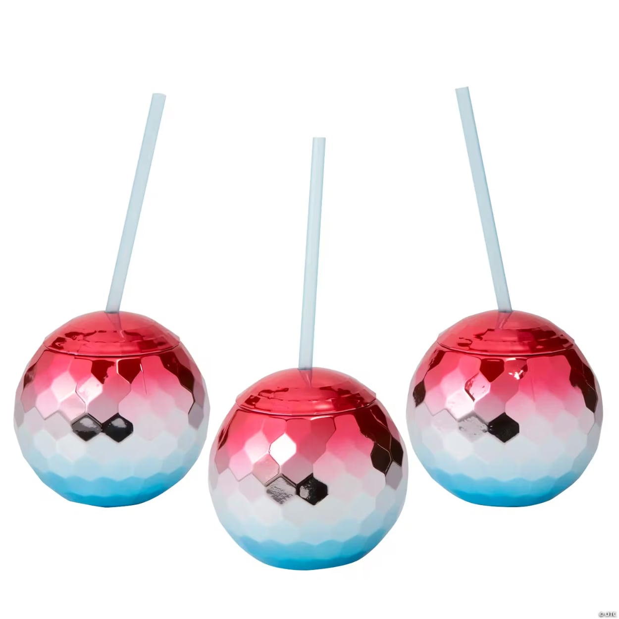 20_oz_Patriotic_Disco_BallShaped_Plastic_Cups_with_Lids__Straws__6_Pc.jpg Red White & Silver Ombre Disco Ball Shaped 19.5oz Reusable Plastic Cup with Straw 1ct. - Image 1
