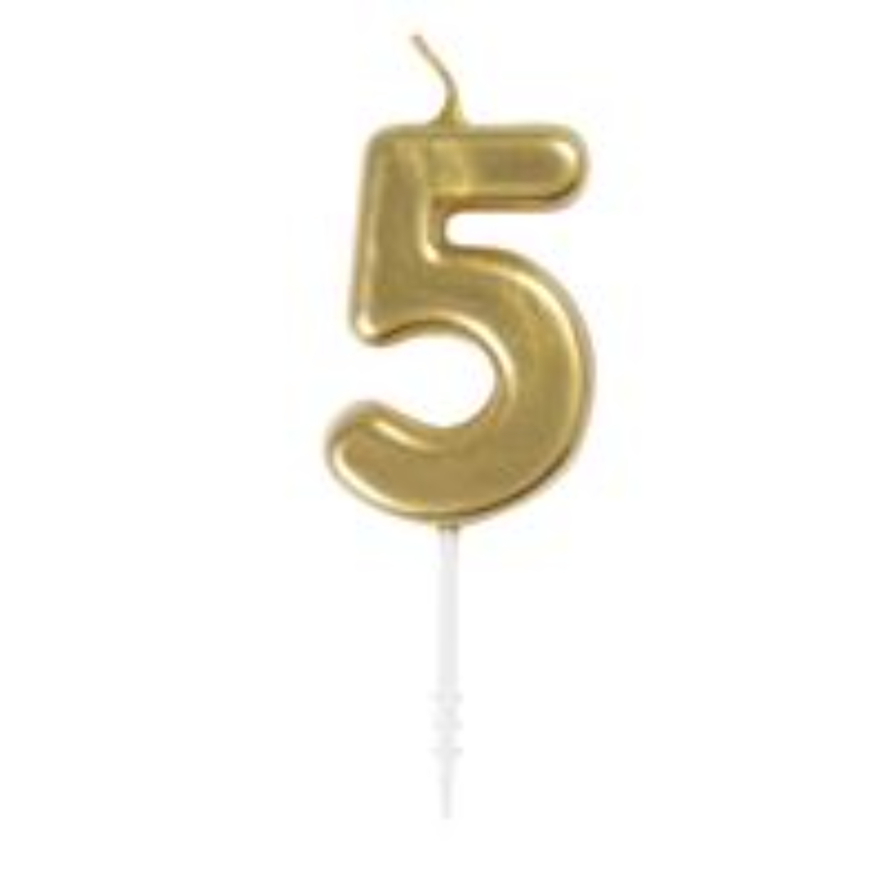 65919892_338_200x200.jpg Mini Metallic Gold Number 5 Pick Birthday Candle - Image 1
