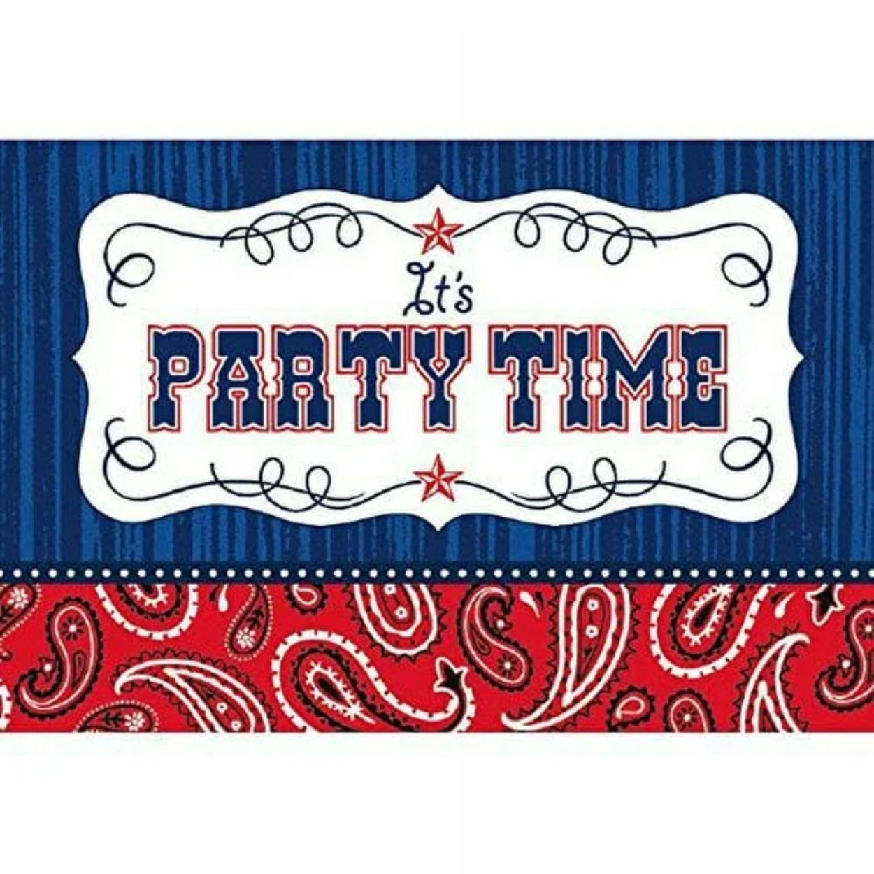 Amscan-Western-Bandana-Blue-Jeans-Party-Invitations-w-Envelopes-8-Ct_68d51a7c-fd43-4c2b-8c80-f8d5dd2.jpg Western Party Time Invitations 8ct. - Image 1