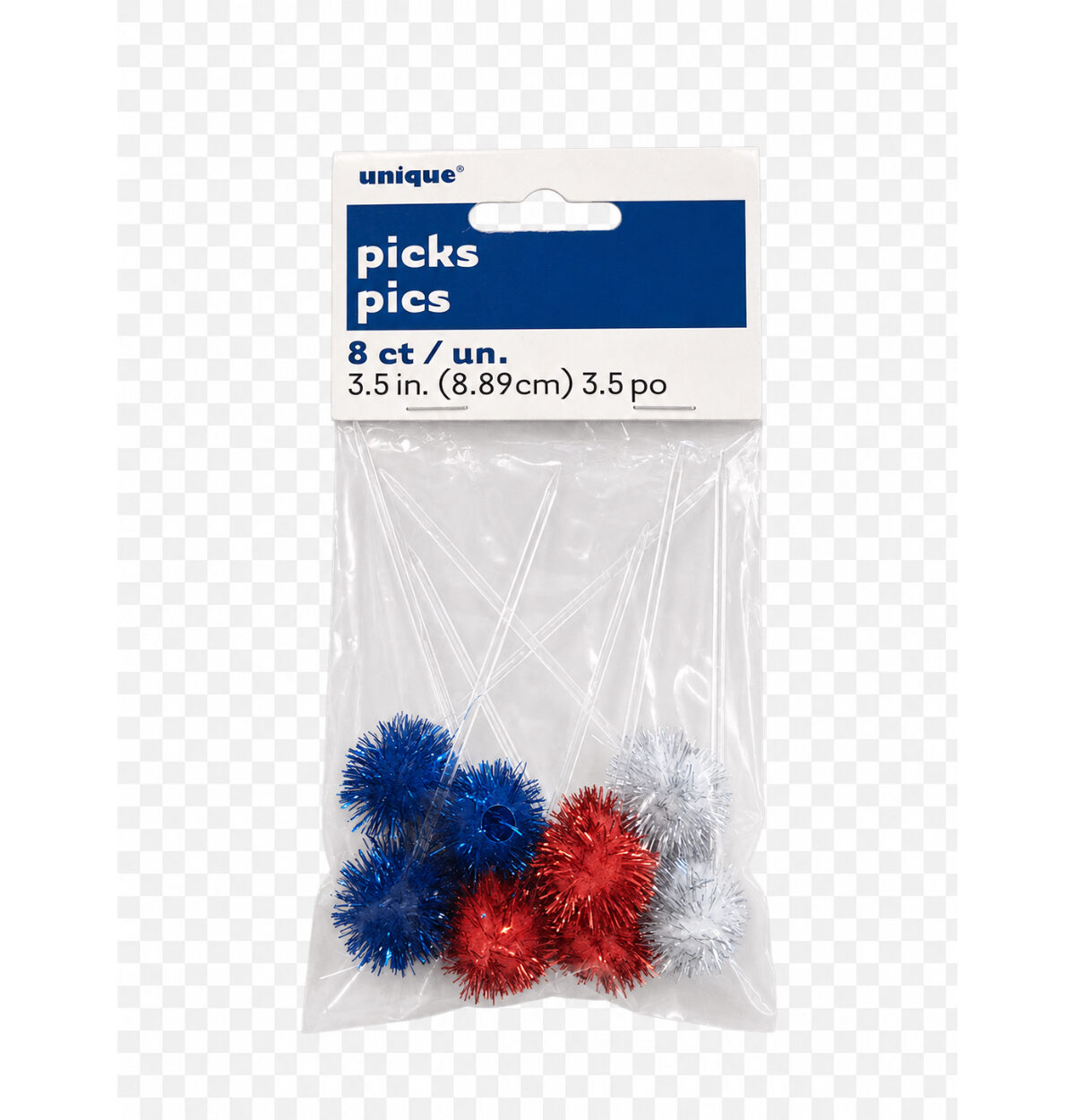8CT PATRIOTIC RED/BLUE/SILVER FOOD COCKTAIL PICKS
