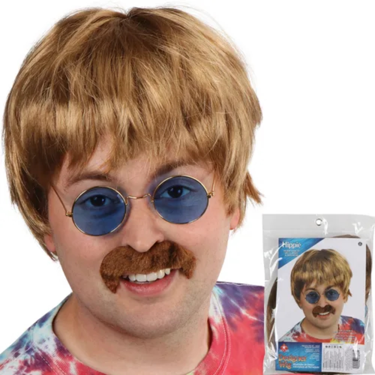 GP-22012-2.jpg MEDIUM LENGTH HIPPIE WIG WITH GLASSES AND MUSTACHE - Image 1