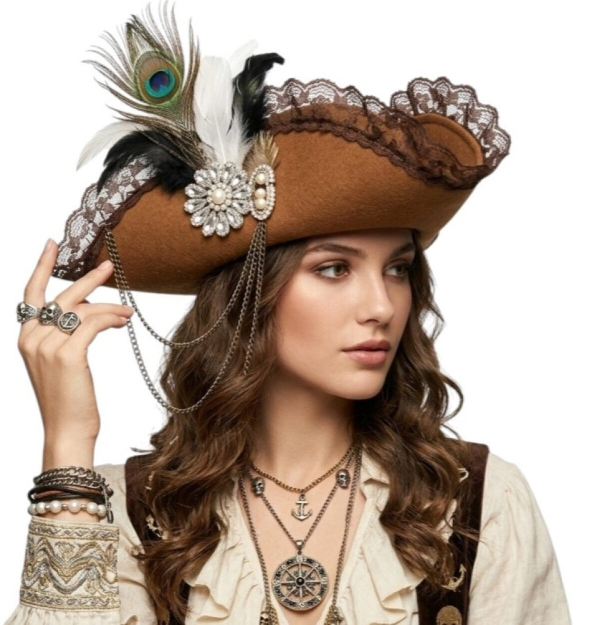 Brown Feather Pirate Hat