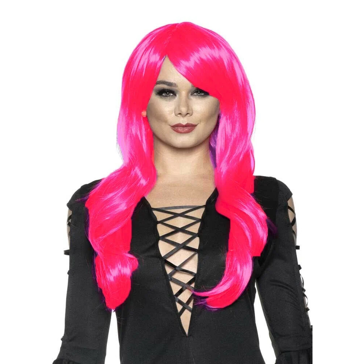 Underwraps-Long-Sassy-Womens-Adjustable-Adult-Costume-Wig-Pink_340cf5fd-3487-4ca5-b33e-2b6c86675733-.jpg Hot Pink Long Sassy Wig - Image 1