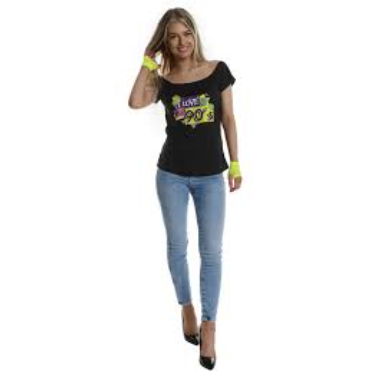 images-47.jpg I LOVE THE 90S WOMEN'S COSTUME BLACK SHIRT SMALL 6-8 - Image 1