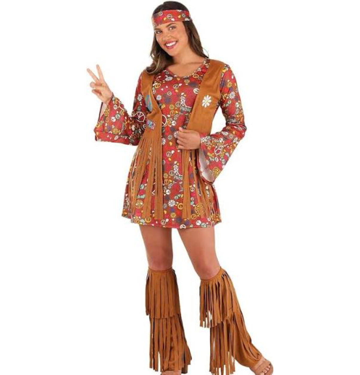 Womens Multicolor Peace & Love Hippie Costume - Plus Size 16W-20W