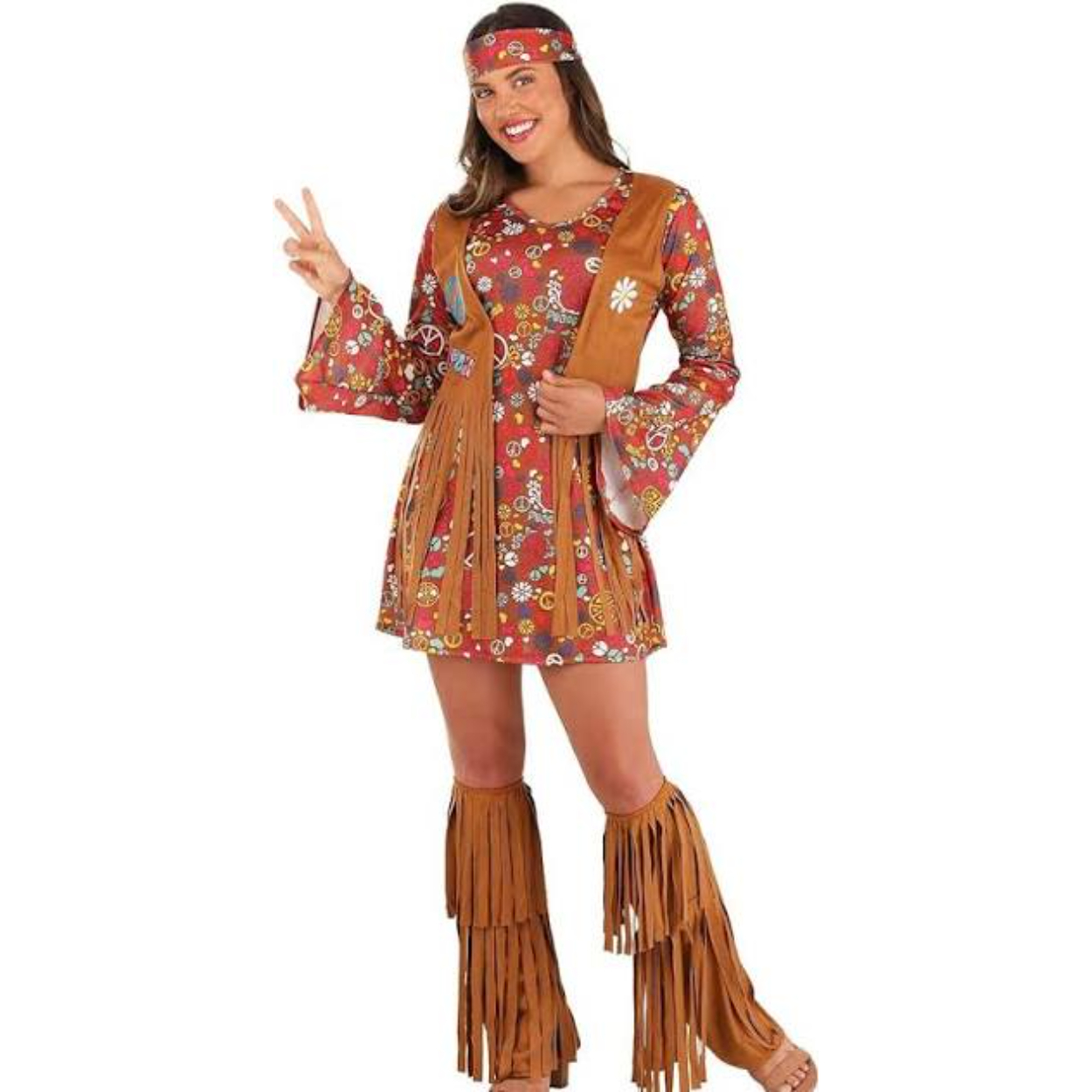 images-59.jpg Womens Multicolor Peace & Love Hippie Costume - Plus Size 16W-20W - Image 1